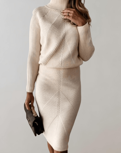 Women's Knitted Roll Neck Jumper And Skirt Co-ord