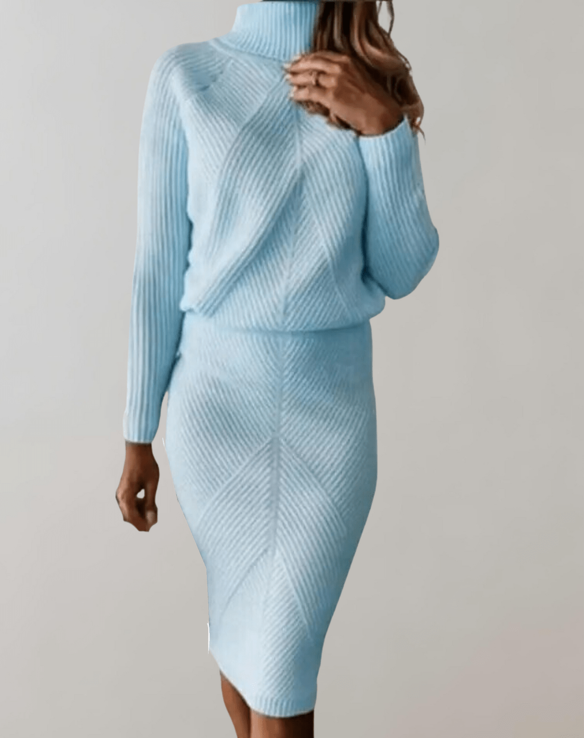 Women's Knitted Roll Neck Jumper And Skirt Co-ord