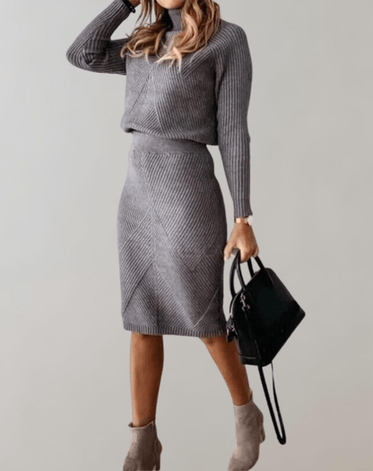 Women's Knitted Roll Neck Jumper And Skirt Co-ord