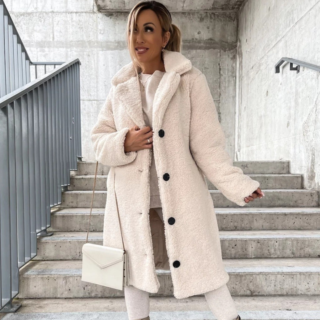 Women’s Long Faux Fur Teddy Cosy Notched Collar Winter Coat