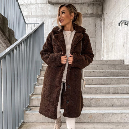 Women’s Long Faux Fur Teddy Cosy Notched Collar Winter Coat