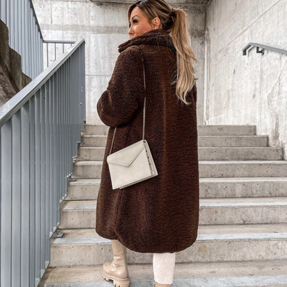 Women’s Long Faux Fur Teddy Cosy Notched Collar Winter Coat