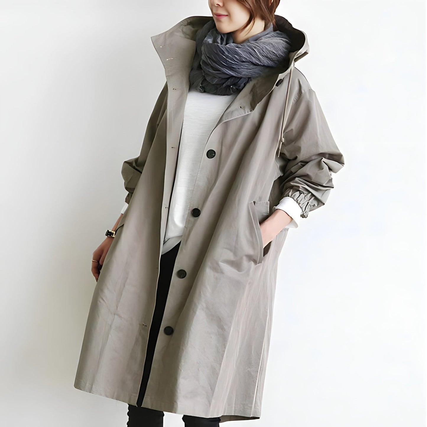 Women’s Oversized Water-Resistant Hooded Trench Coat