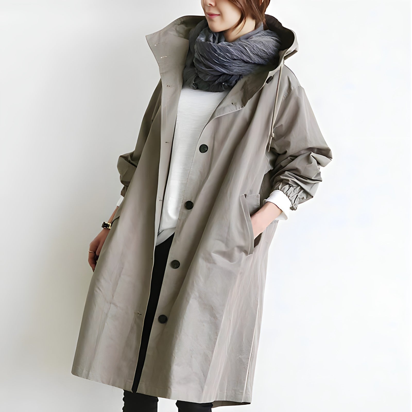 Women’s Oversized Water-Resistant Hooded Trench Coat