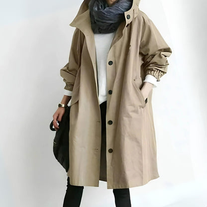 Women’s Oversized Water-Resistant Hooded Trench Coat
