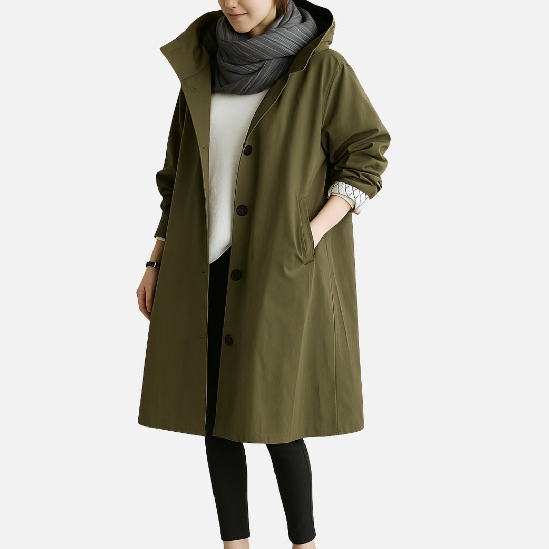 Women’s Oversized Water-Resistant Hooded Trench Coat