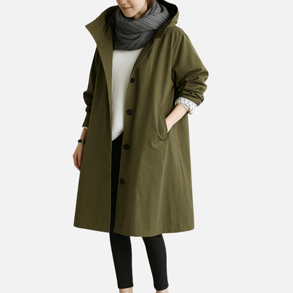 Women’s Oversized Water-Resistant Hooded Trench Coat