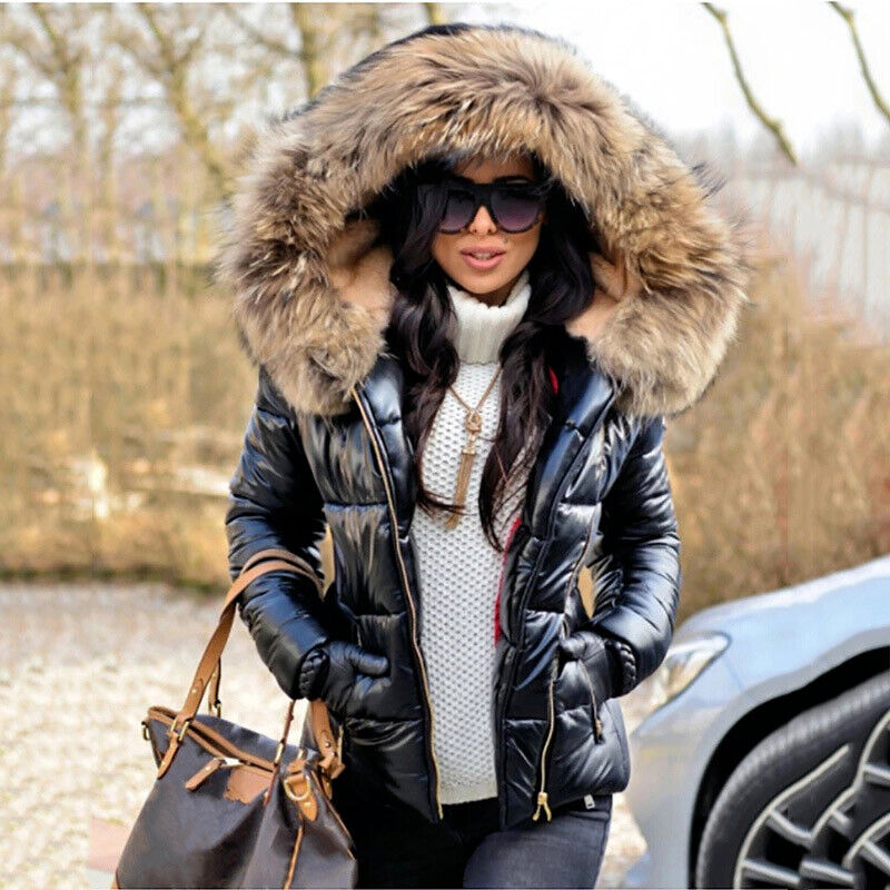 Women’s Quilted Puffer Jacket with Faux Fur Hood