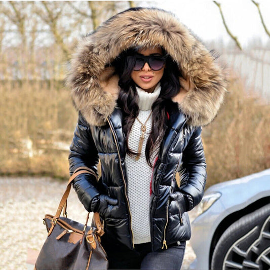 Women’s Quilted Puffer Jacket with Faux Fur Hood