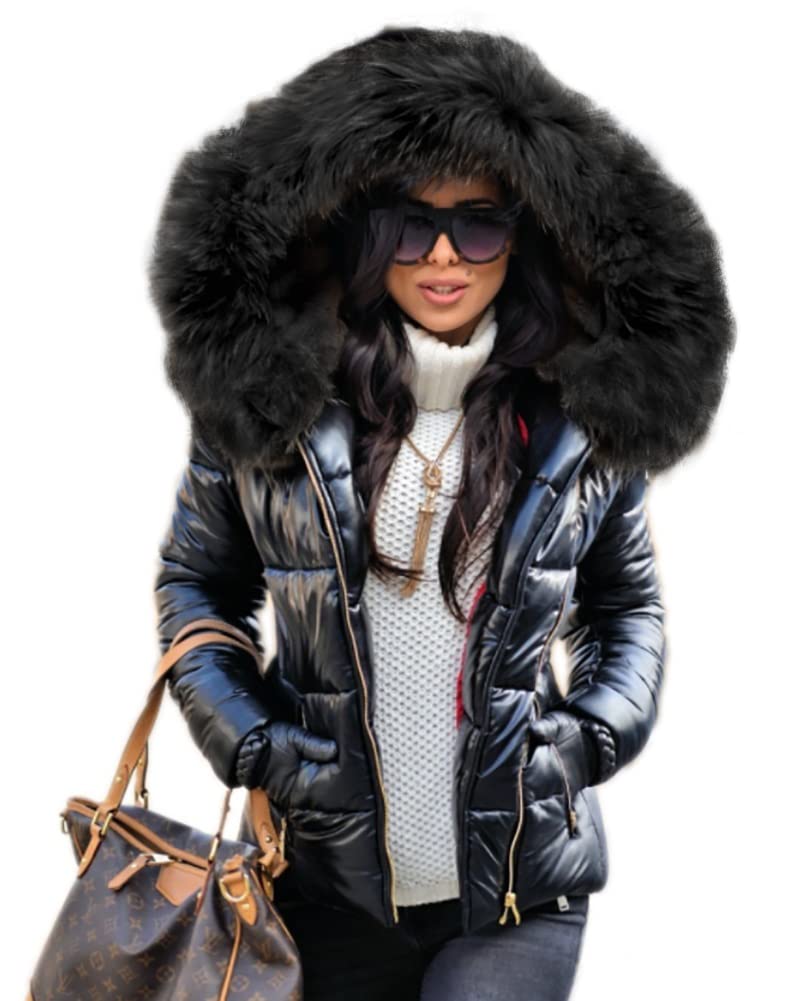 Women’s Quilted Puffer Jacket with Faux Fur Hood