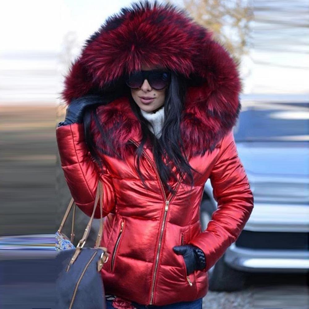 Women’s Quilted Puffer Jacket with Faux Fur Hood