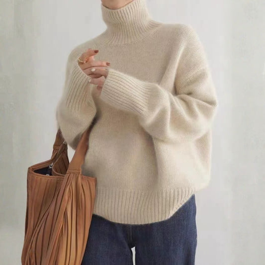 Women’s Relaxed Turtleneck Sweater Knitted Roll Neck Jumper