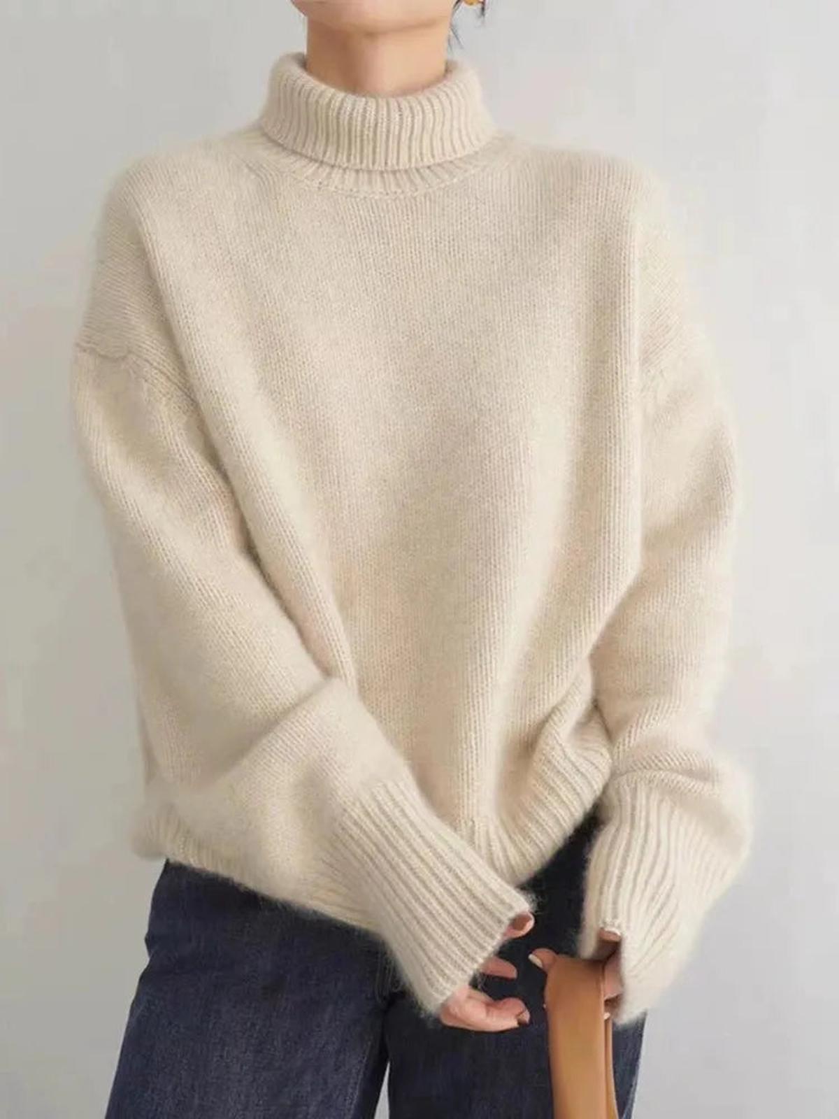 Women’s Relaxed Turtleneck Sweater Knitted Roll Neck Jumper