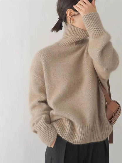 Women’s Relaxed Turtleneck Sweater Knitted Roll Neck Jumper