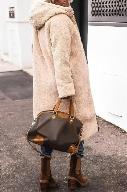 Women’s Reversible Long Quilted Fleece Winter Coat With Hood