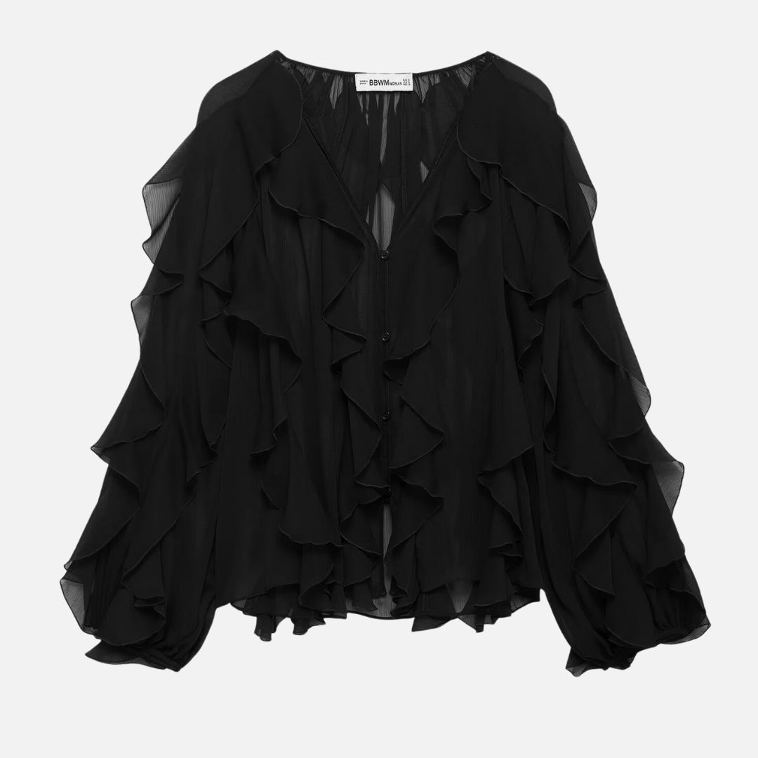 Women’s Ruffle Layered Long Sleeve Top V-Neck Blouse