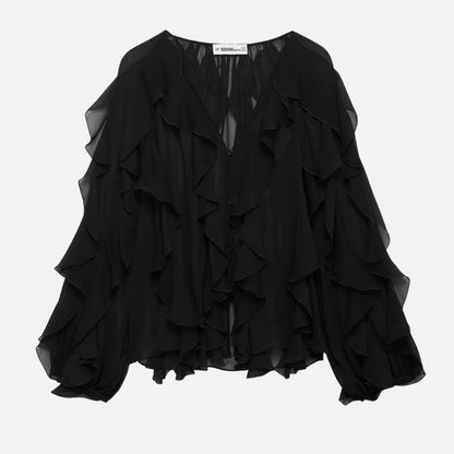 Women’s Ruffle Layered Long Sleeve Top V-Neck Blouse