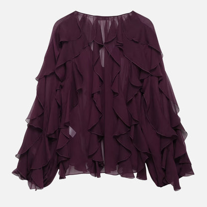 Women’s Ruffle Layered Long Sleeve Top V-Neck Blouse