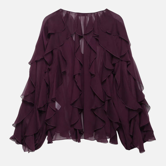 Women’s Ruffle Layered Long Sleeve Top V-Neck Blouse