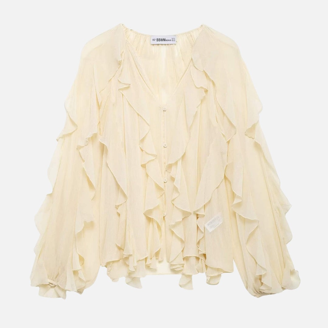 Women’s Ruffle Layered Long Sleeve Top V-Neck Blouse