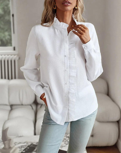 Women’s Ruffle Trim Blouse Long Sleeve Top in Stripe