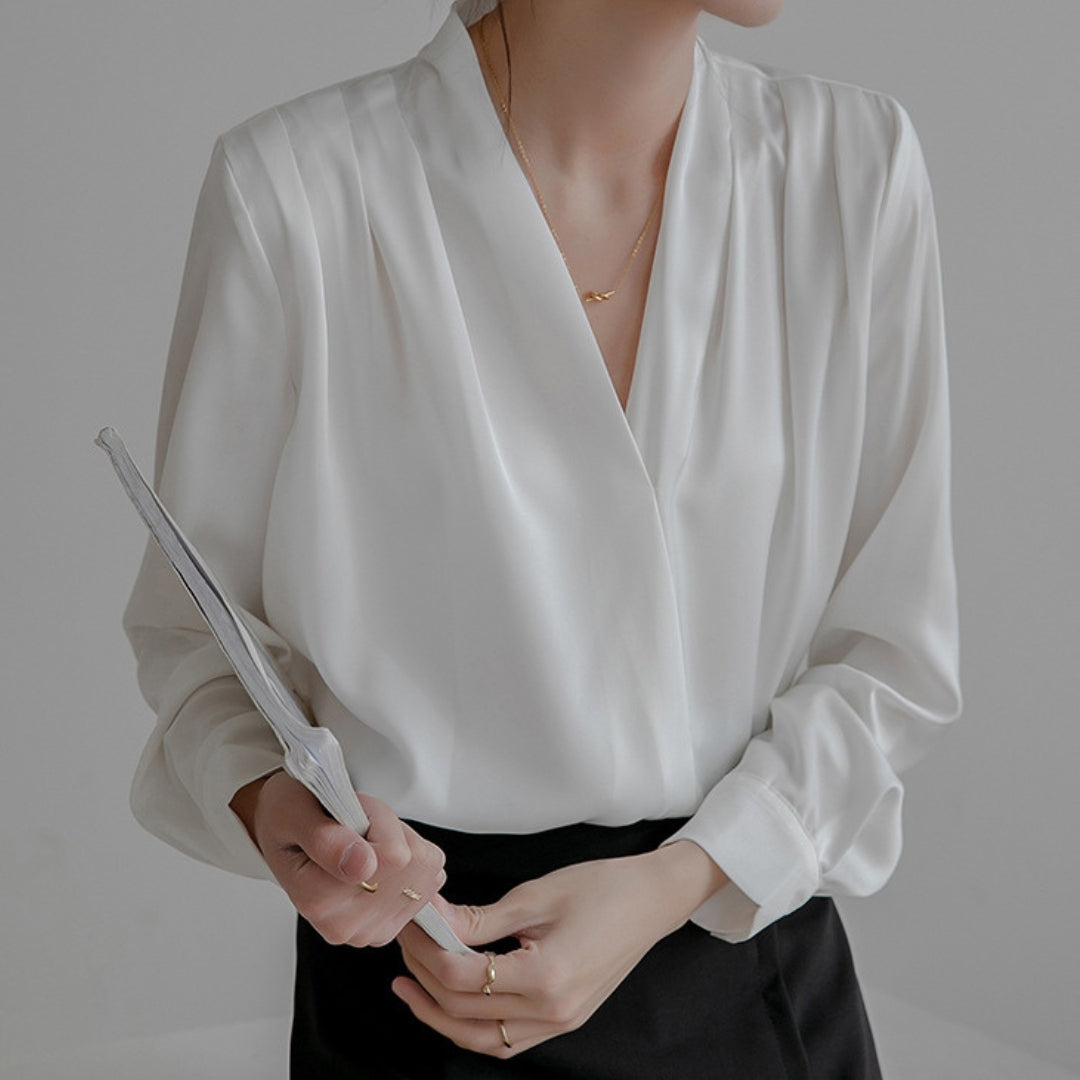 Women’s Silk Long Sleeve Top V-Neck Blouse