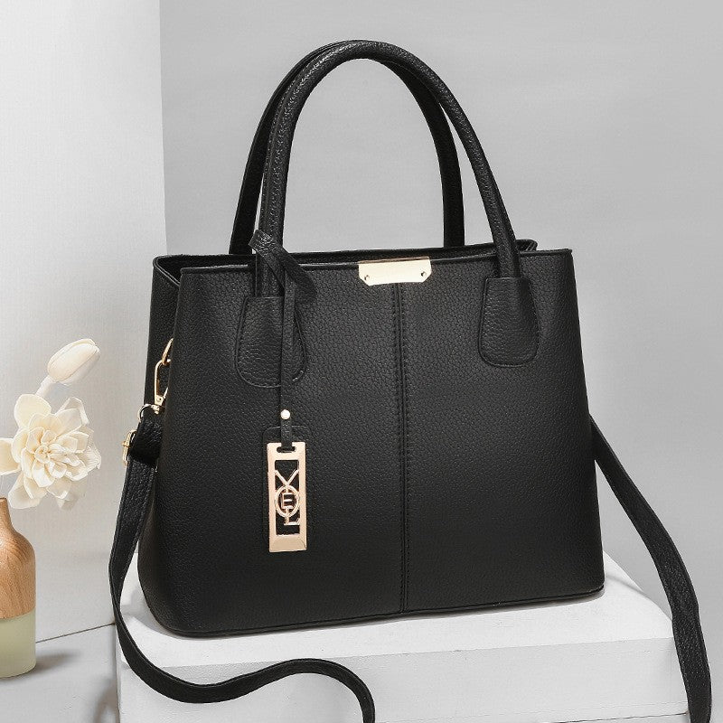 Women's Structured Faux Leather Tote Shoulder Bag with Crossbody Strap