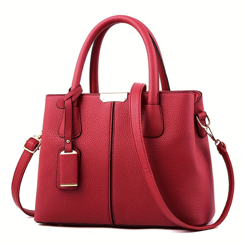 Women's Structured Faux Leather Tote Shoulder Bag with Crossbody Strap