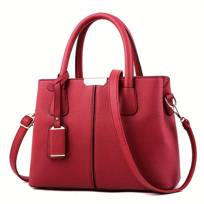Women's Structured Faux Leather Tote Shoulder Bag with Crossbody Strap