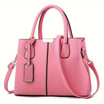Women's Structured Faux Leather Tote Shoulder Bag with Crossbody Strap