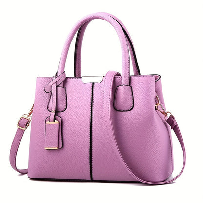 Women's Structured Faux Leather Tote Shoulder Bag with Crossbody Strap