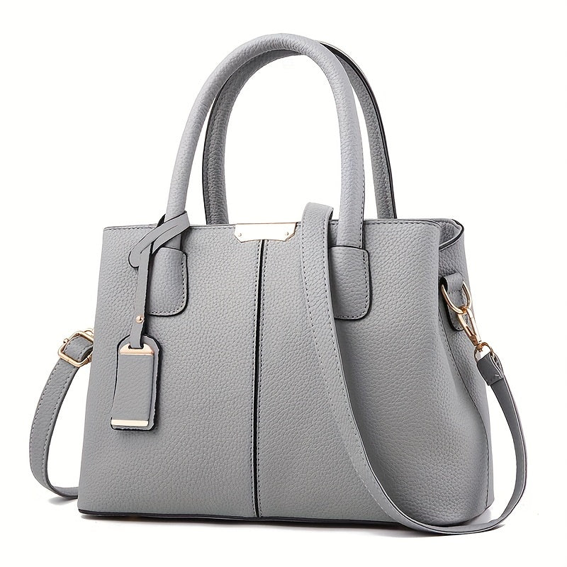 Women's Structured Faux Leather Tote Shoulder Bag with Crossbody Strap