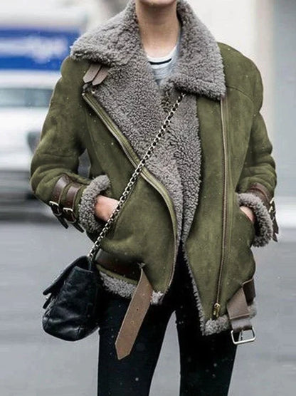 Women’s Vintage Shearling Aviator Jacket with Buckle Detail