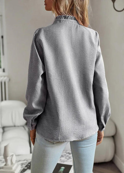 Women’s Ruffle Trim Blouse Long Sleeve Top in Stripe