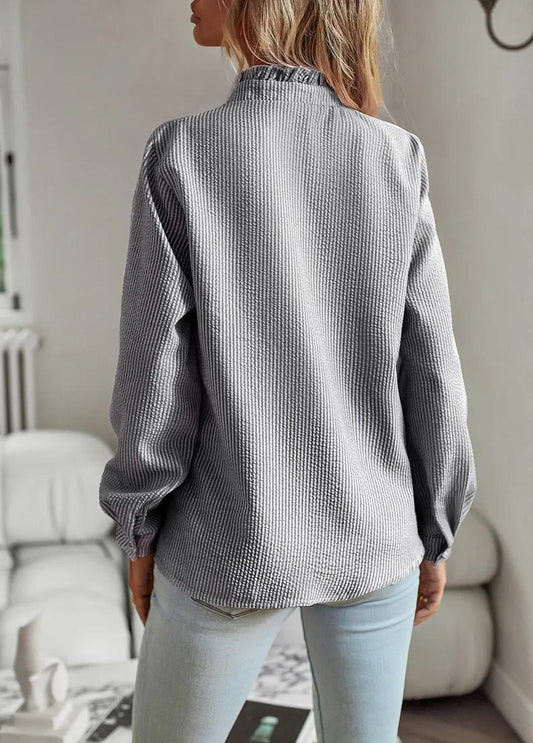 Women’s Ruffle Trim Blouse Long Sleeve Top in Stripe
