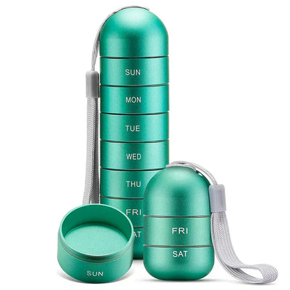 Aluminium 7 Days Portable Pill Organiser for Travel Dosette Box Container