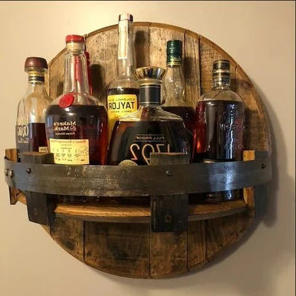 Bourbon Whiskey Barrel Design Rustic Wall Shelf