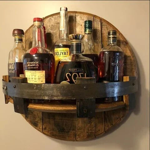 Bourbon Whiskey Barrel Design Rustic Wall Shelf