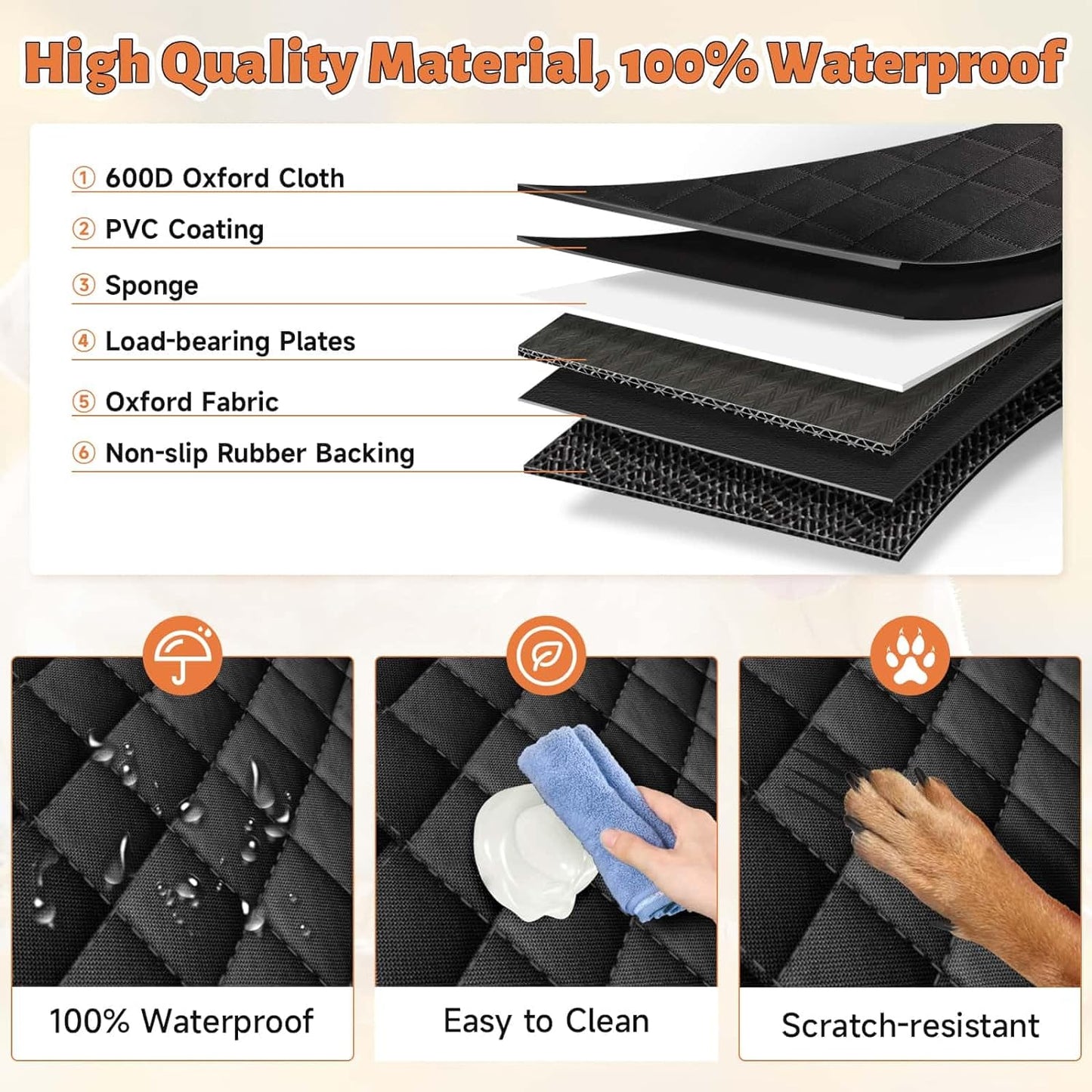 Waterproof Hard Bottom Dog Car Seat Cover with Mesh Window