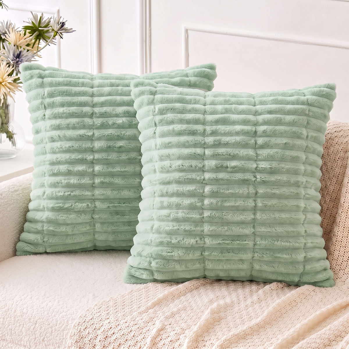 Plush Sofa Cushion Covers Pack of 2