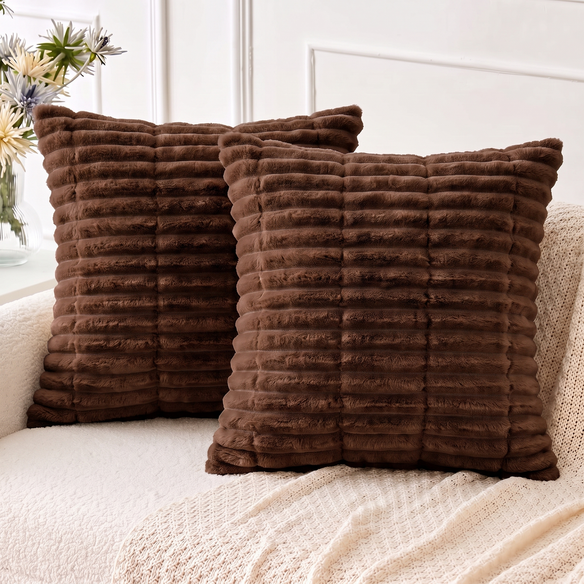 Plush Sofa Cushion Covers Pack of 2