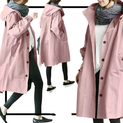 Women’s Oversized Water-Resistant Hooded Trench Coat