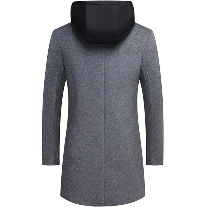 Men’s Classic Overcoat Wool Blend Winter Coat with Detachable Hood
