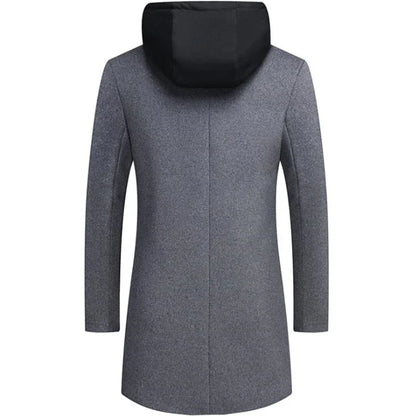 Men’s Classic Overcoat Wool Blend Winter Coat with Detachable Hood