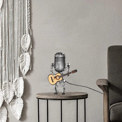 Vintage Metal Microphone Design Robot With Guitar Lamp