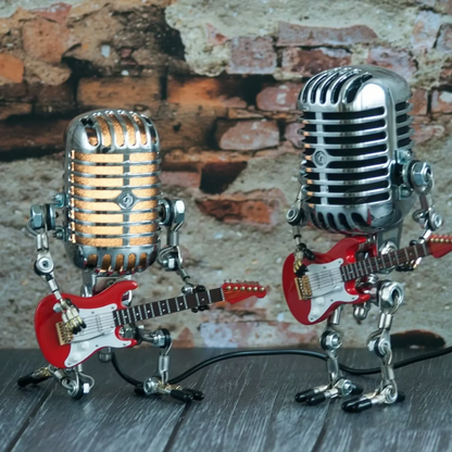 Vintage Metal Microphone Design Robot With Guitar Lamp