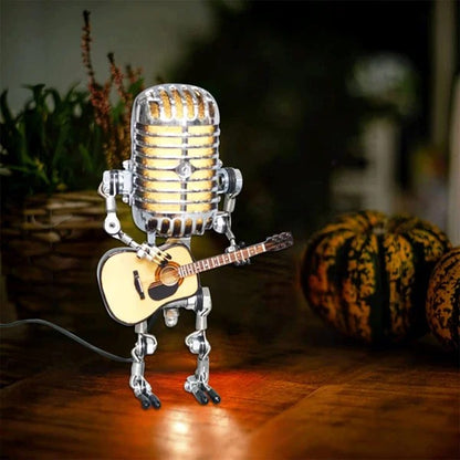 Vintage Metal Microphone Design Robot With Guitar Lamp