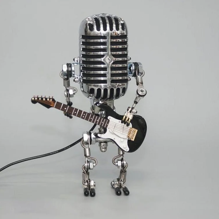 Vintage Metal Microphone Design Robot With Guitar Lamp