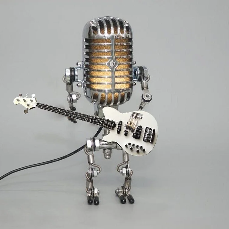 Vintage Metal Microphone Design Robot With Guitar Lamp