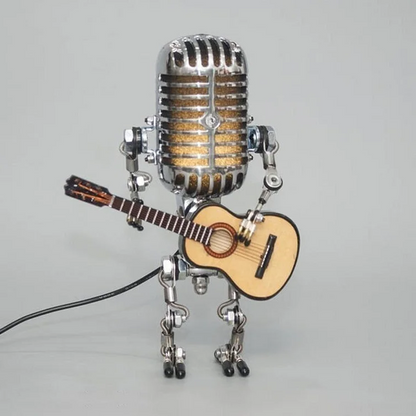 Vintage Metal Microphone Design Robot With Guitar Lamp